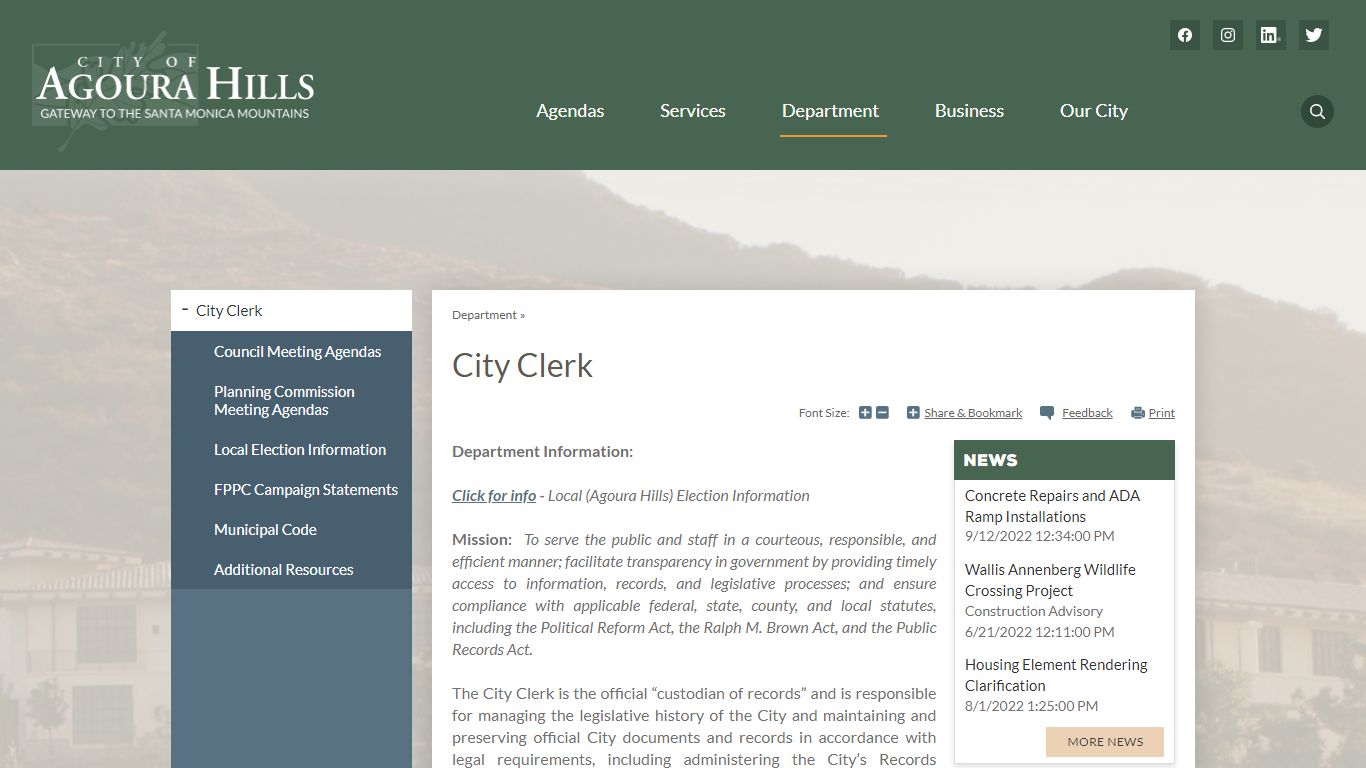 City Clerk | City of Agoura Hills, CA